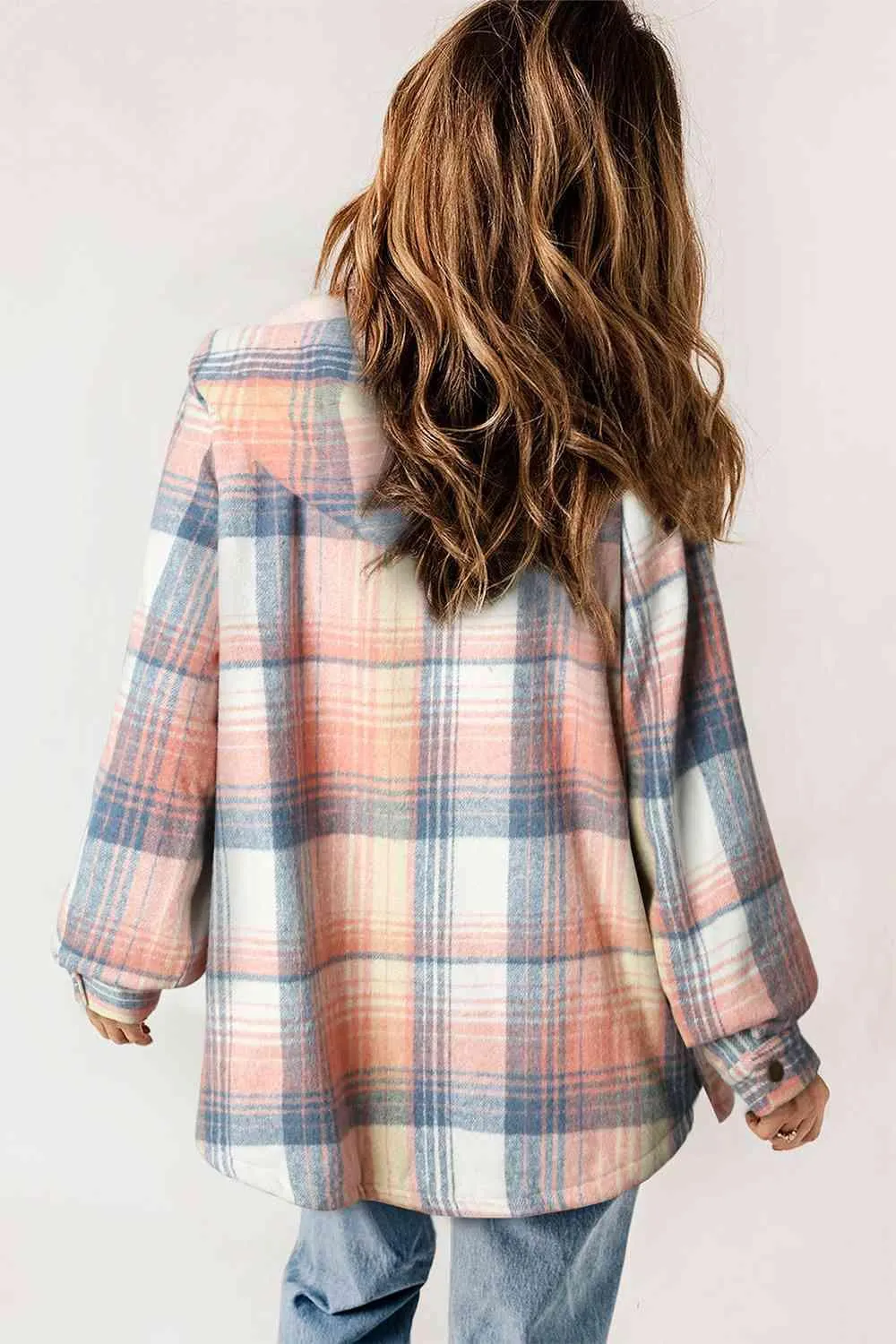 Plaid Snap Down Hooded Jacket - Stylish & Cozy Outerwear for All Seasons