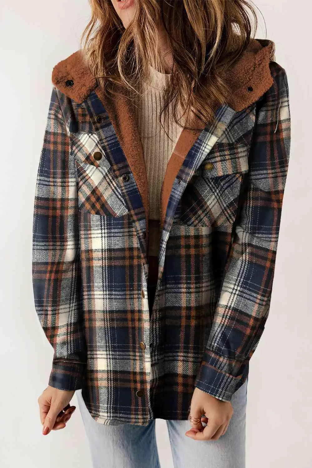 Plaid Snap Down Hooded Jacket - Stylish & Cozy Outerwear for All Seasons