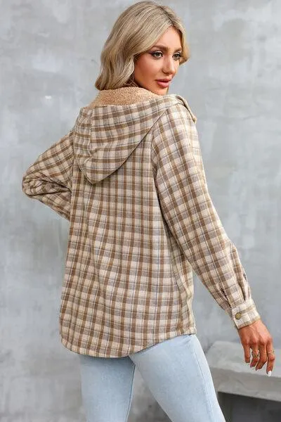 Plaid Snap Down Hooded Jacket - Stylish & Cozy Outerwear for All Seasons