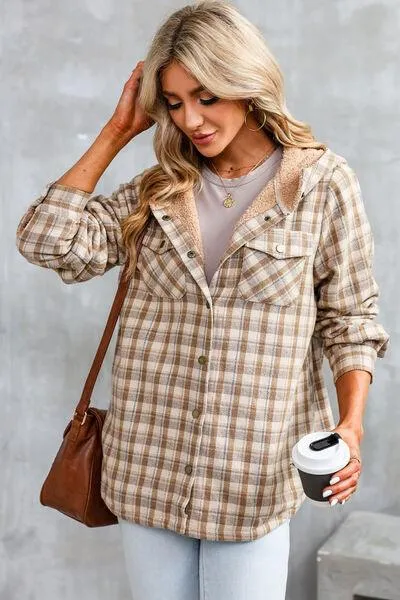 Plaid Snap Down Hooded Jacket - Stylish & Cozy Outerwear for All Seasons