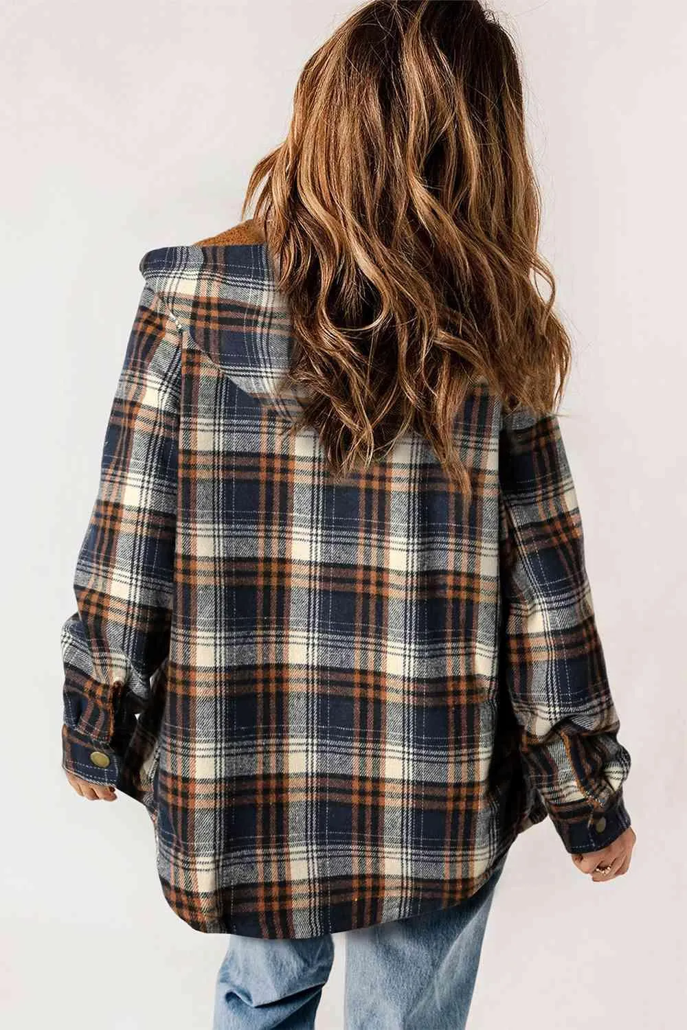 Plaid Snap Down Hooded Jacket - Stylish & Cozy Outerwear for All Seasons