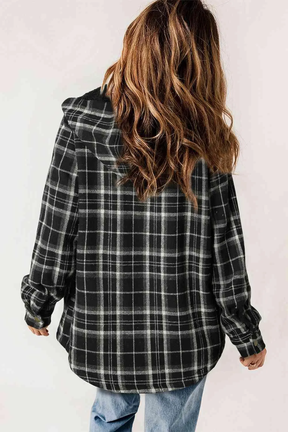 Plaid Snap Down Hooded Jacket - Stylish & Cozy Outerwear for All Seasons