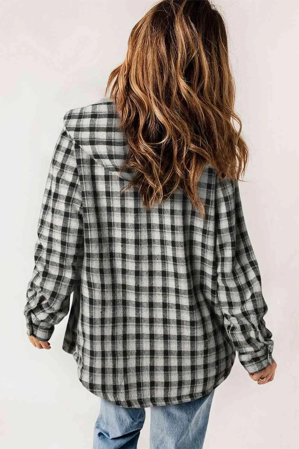 Plaid Snap Down Hooded Jacket - Stylish & Cozy Outerwear for All Seasons