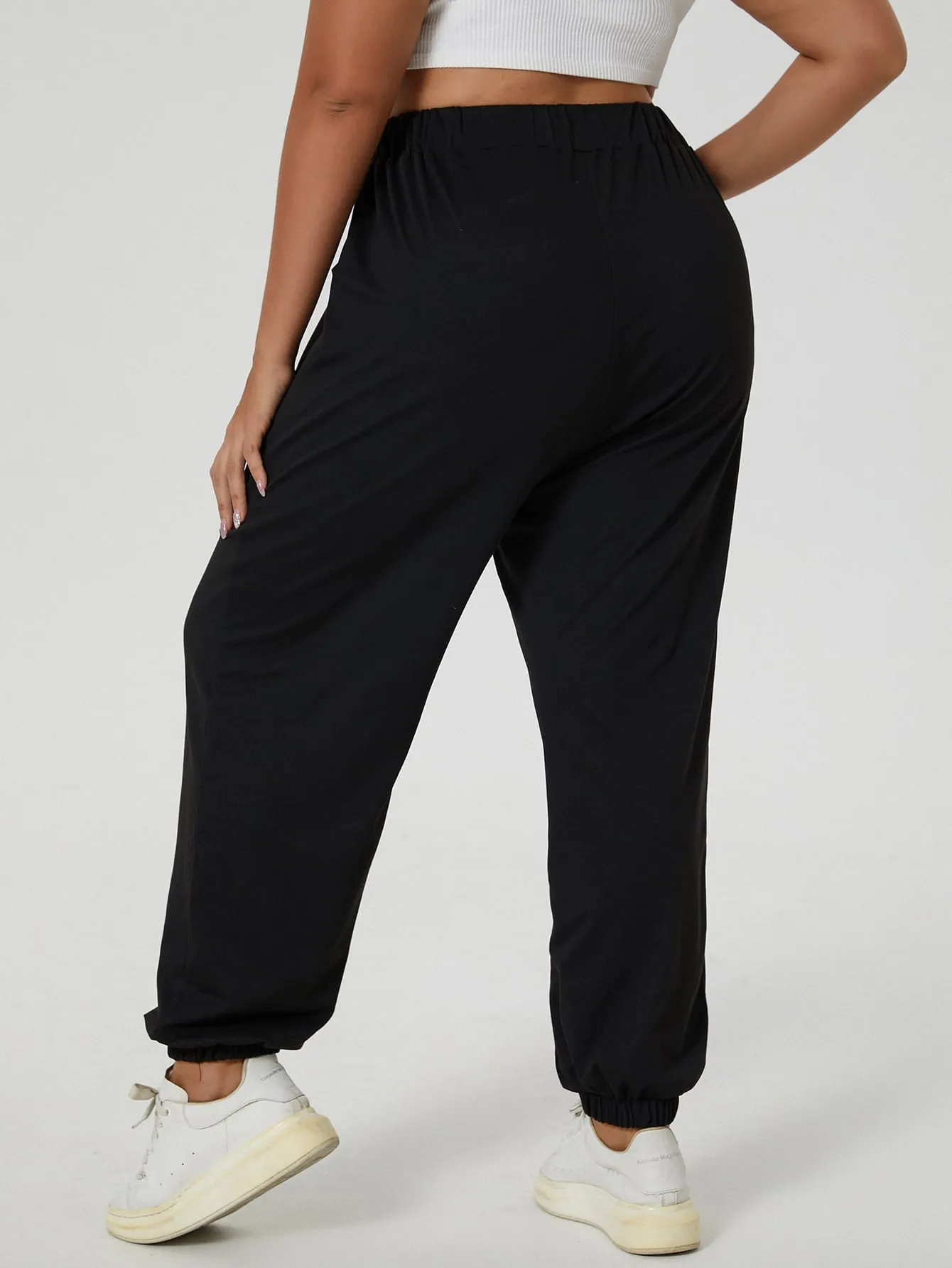 Plain Drawstring Natural Long Plus Size Sweatpants