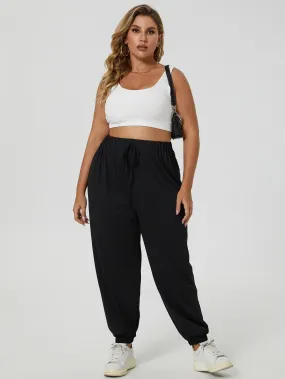 Plain Drawstring Natural Long Plus Size Sweatpants