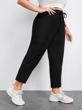 Plain Pocket High Waist Cropped Plus Size Sweatpants