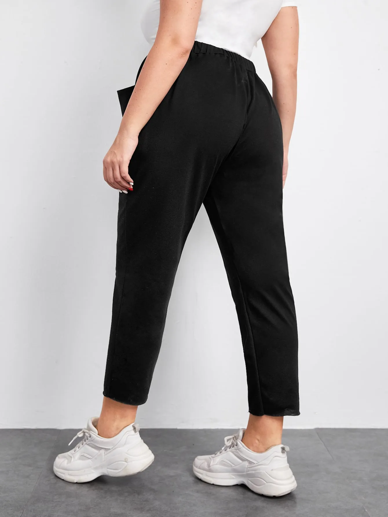 Plain Pocket High Waist Cropped Plus Size Sweatpants