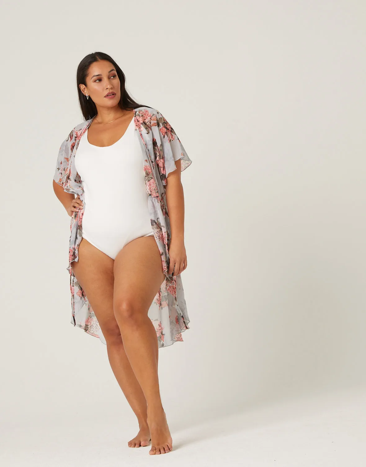 Plus Size Floral Mesh Kimono