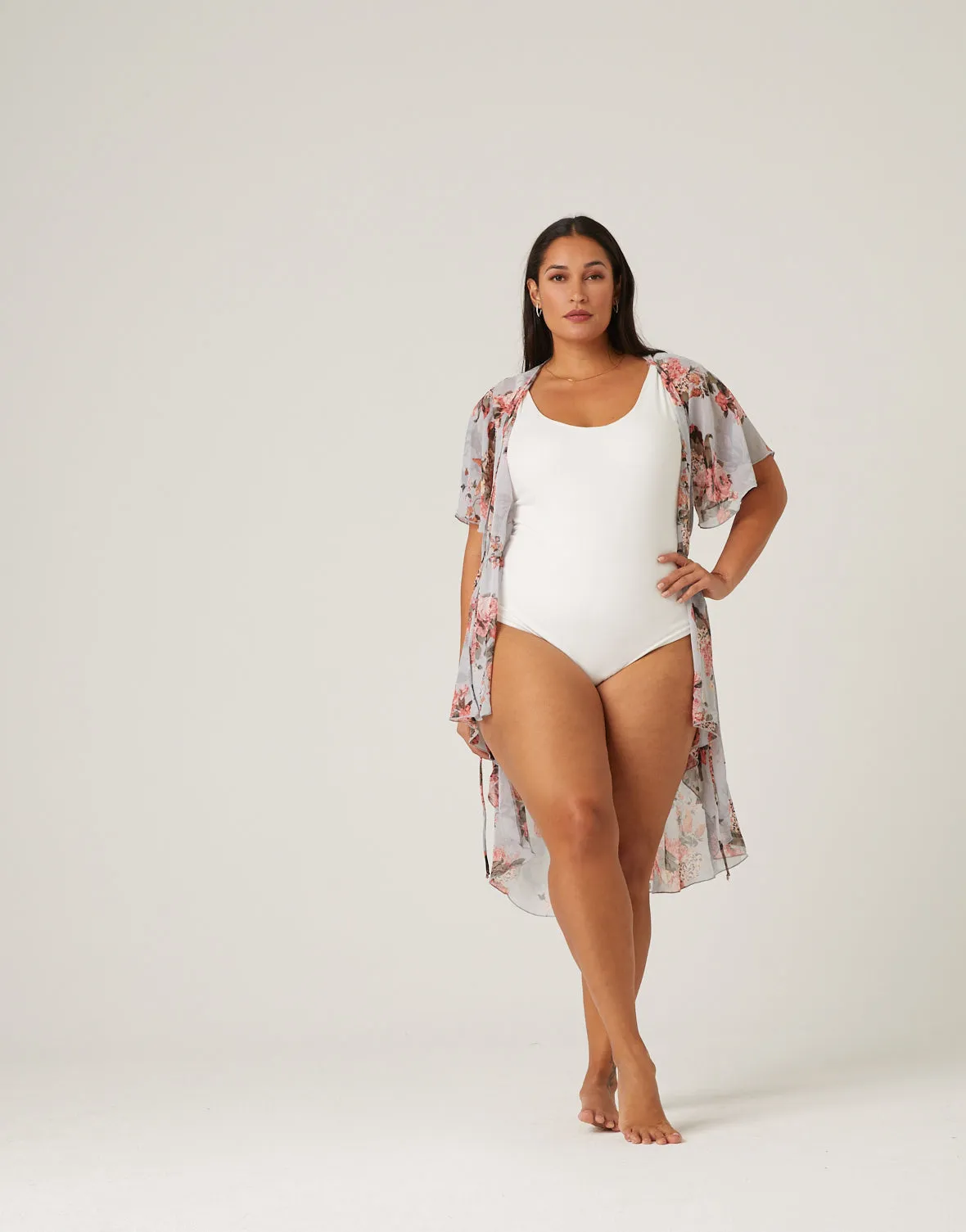 Plus Size Floral Mesh Kimono