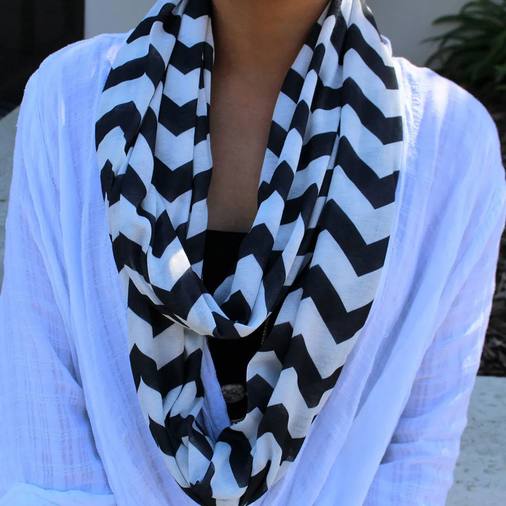 Pop Fashion Women's Infinity Scarf with Zipper Pocket, Chevron, Infinity Scarves