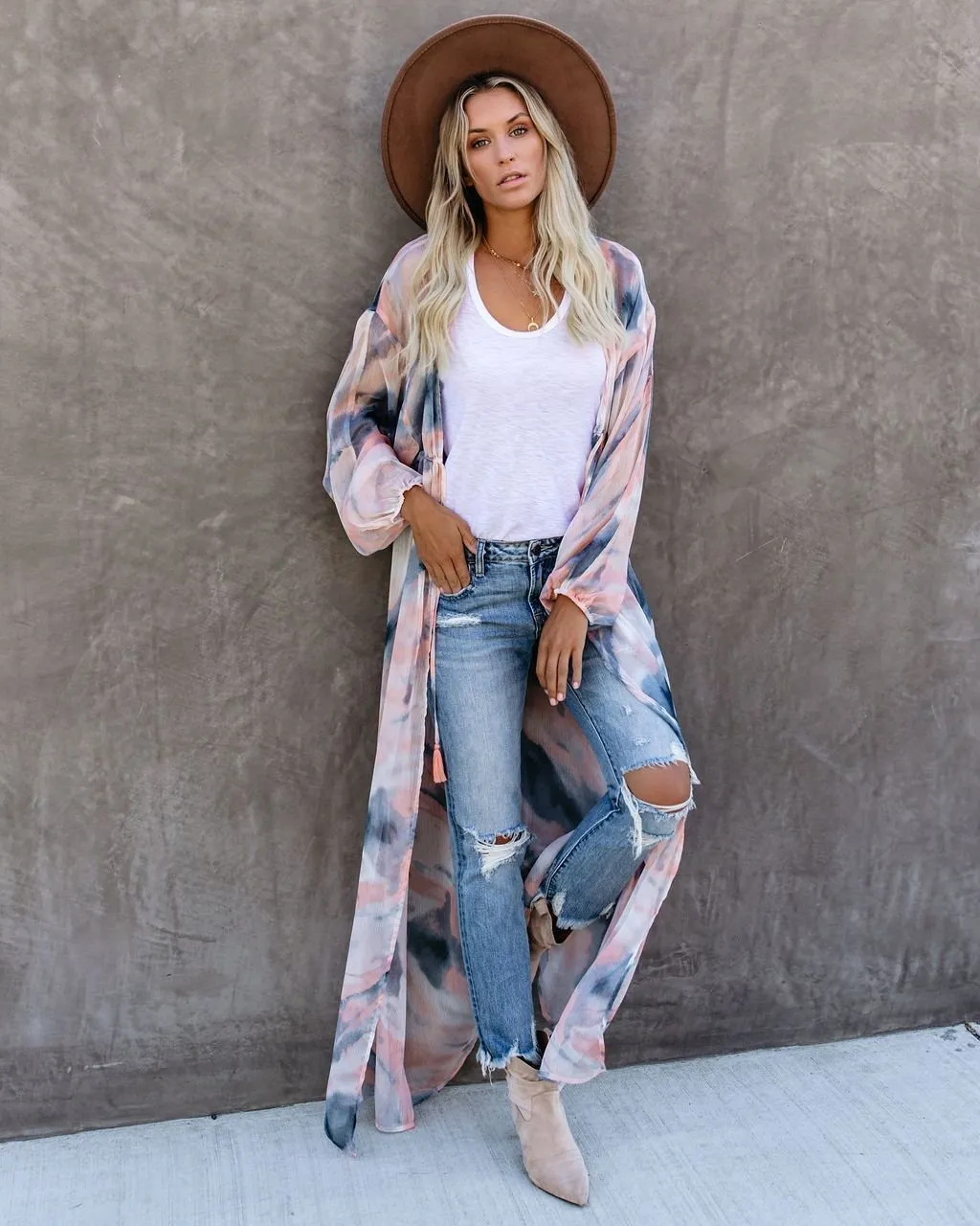 Quaint Clouds Tie Dye Duster Kimono - FINAL SALE