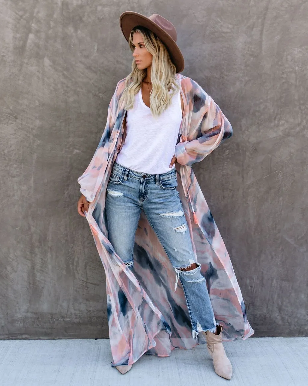 Quaint Clouds Tie Dye Duster Kimono - FINAL SALE