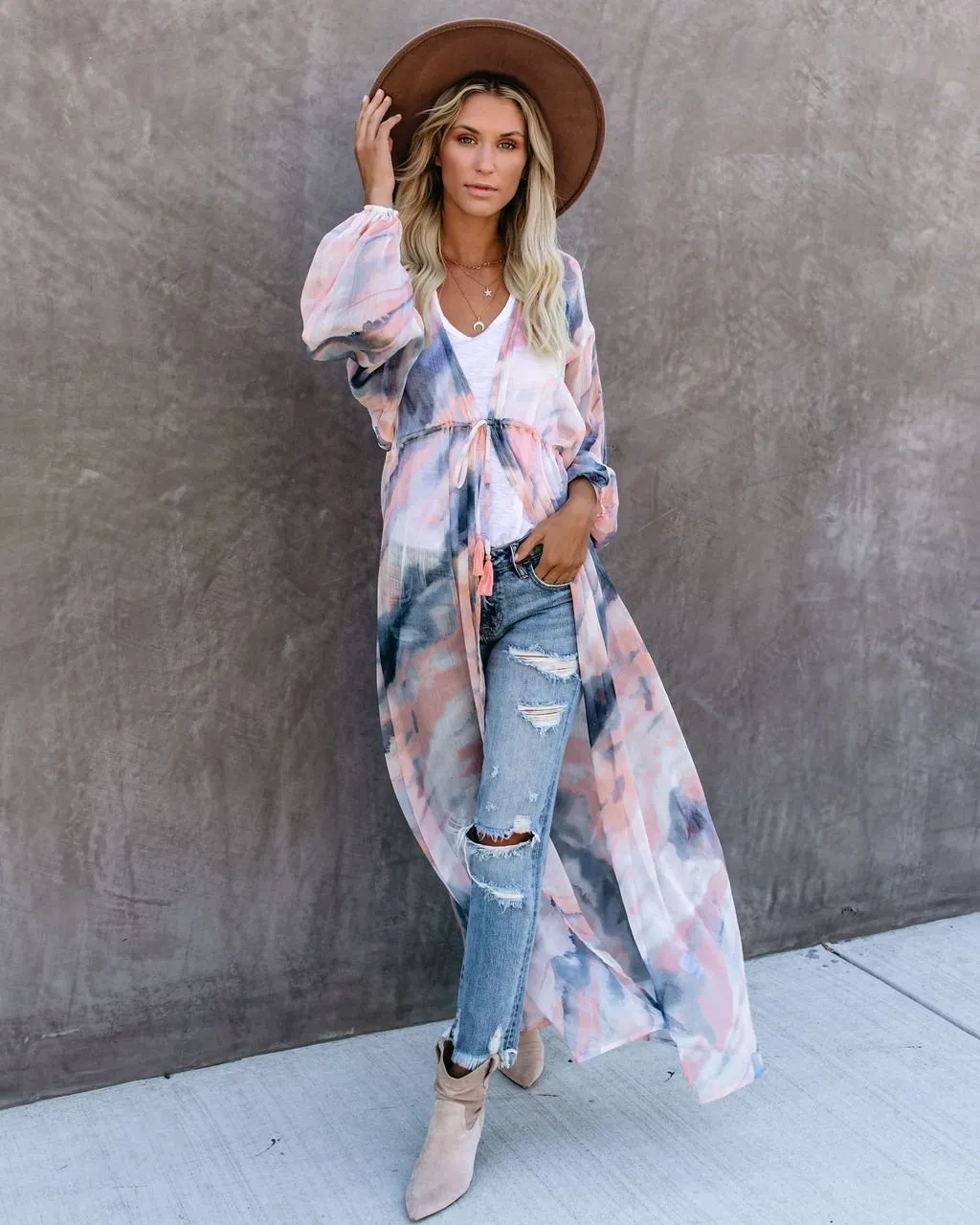 Quaint Clouds Tie Dye Duster Kimono - FINAL SALE