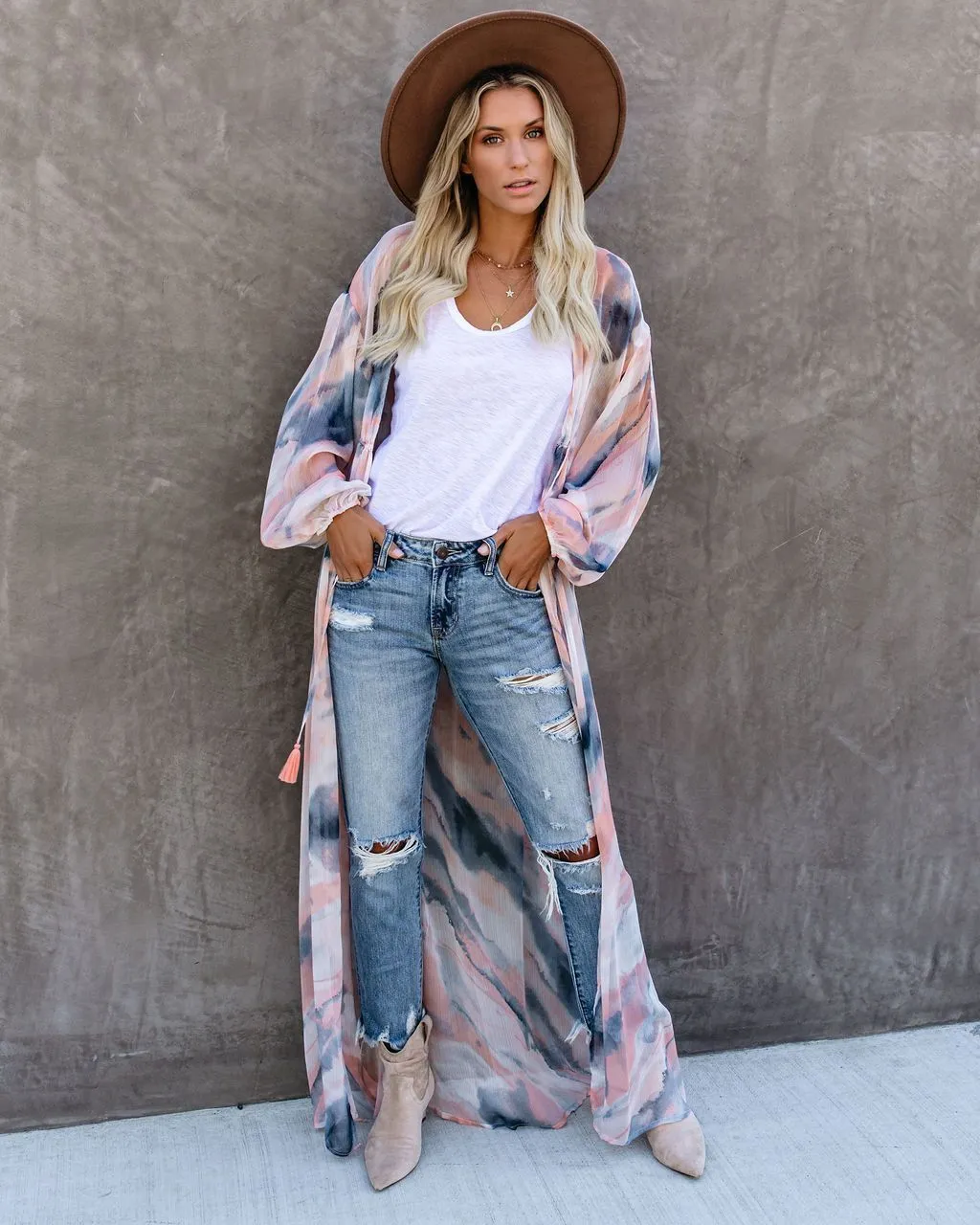 Quaint Clouds Tie Dye Duster Kimono - FINAL SALE