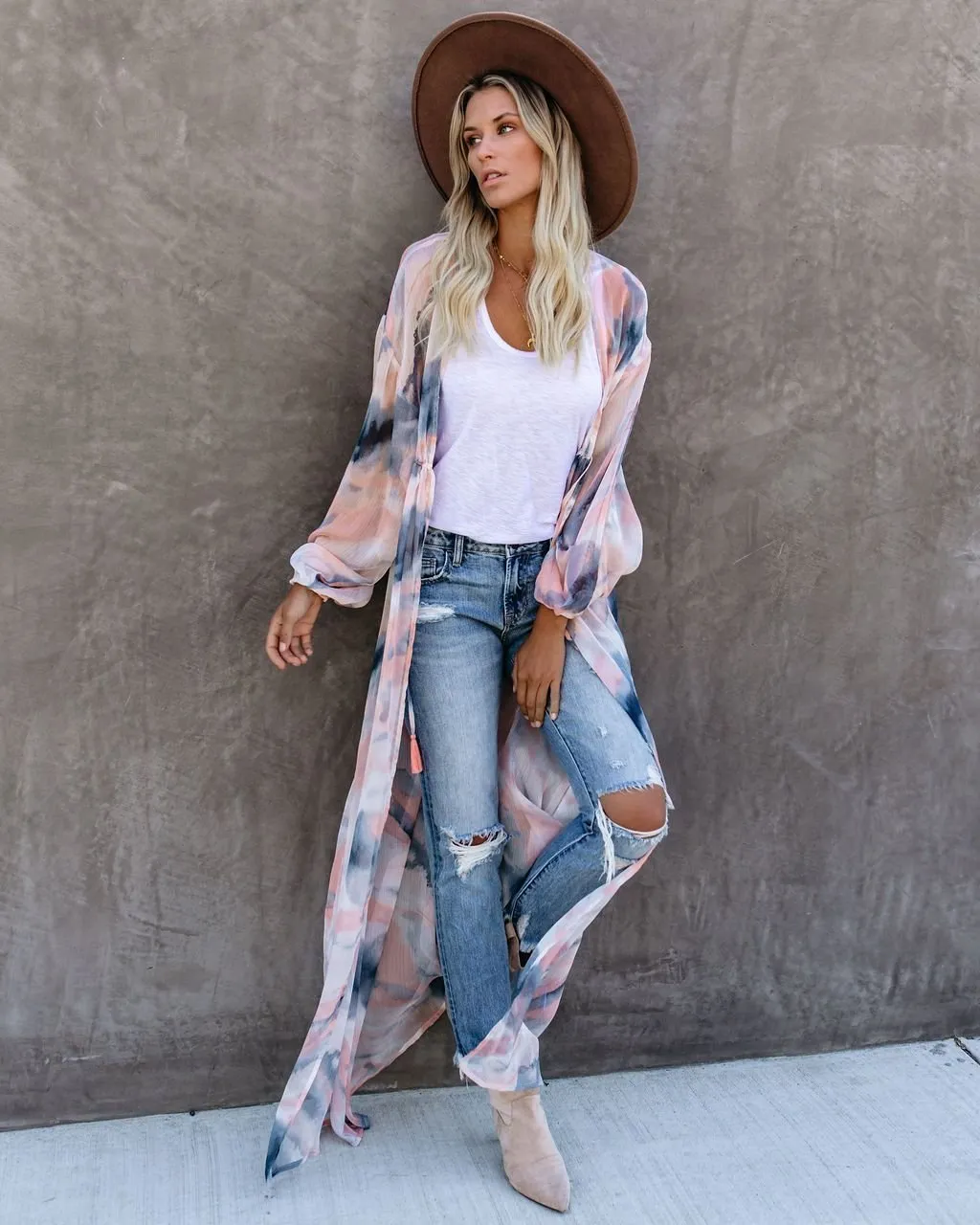 Quaint Clouds Tie Dye Duster Kimono - FINAL SALE