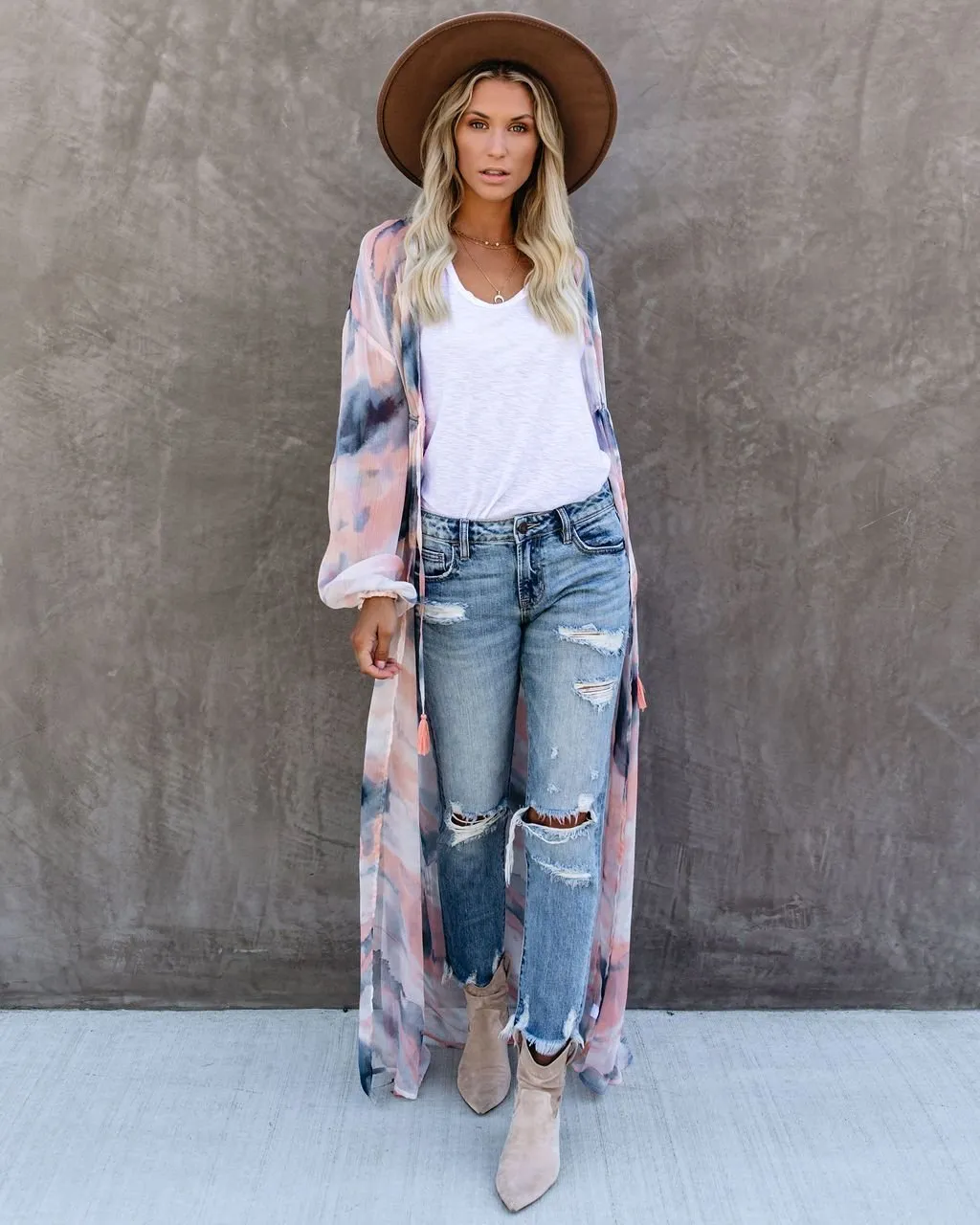 Quaint Clouds Tie Dye Duster Kimono - FINAL SALE