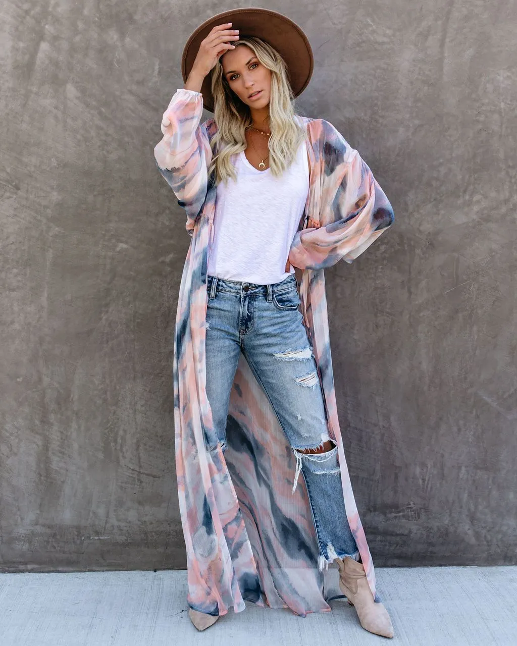 Quaint Clouds Tie Dye Duster Kimono - FINAL SALE