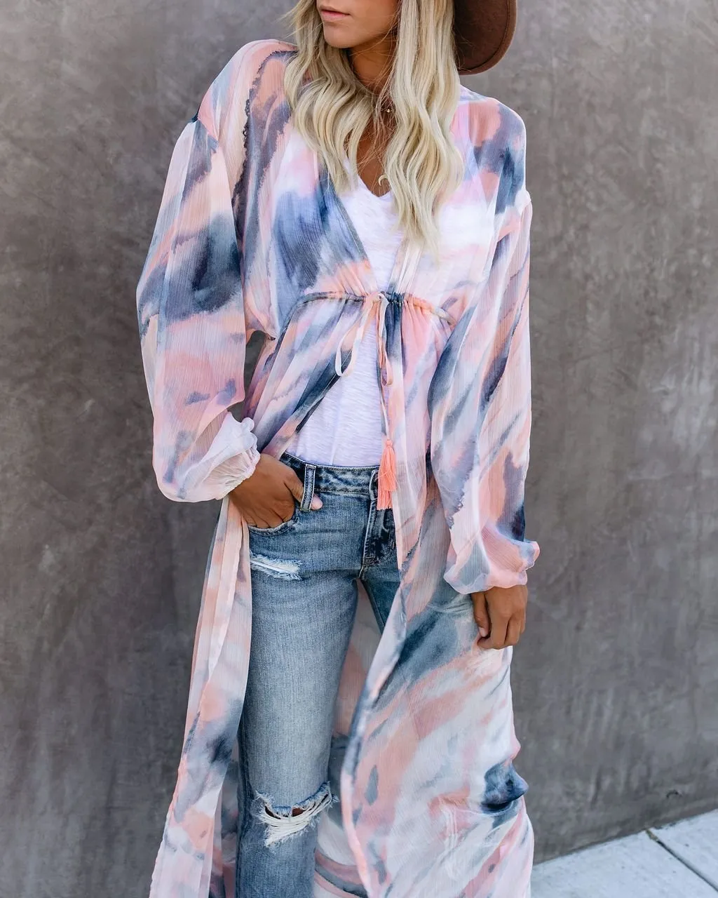 Quaint Clouds Tie Dye Duster Kimono - FINAL SALE