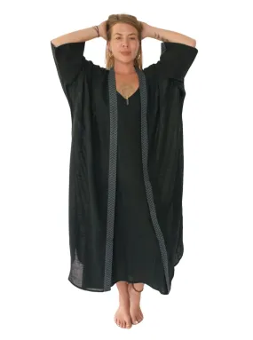 Raw Cotton Black Long Kimono