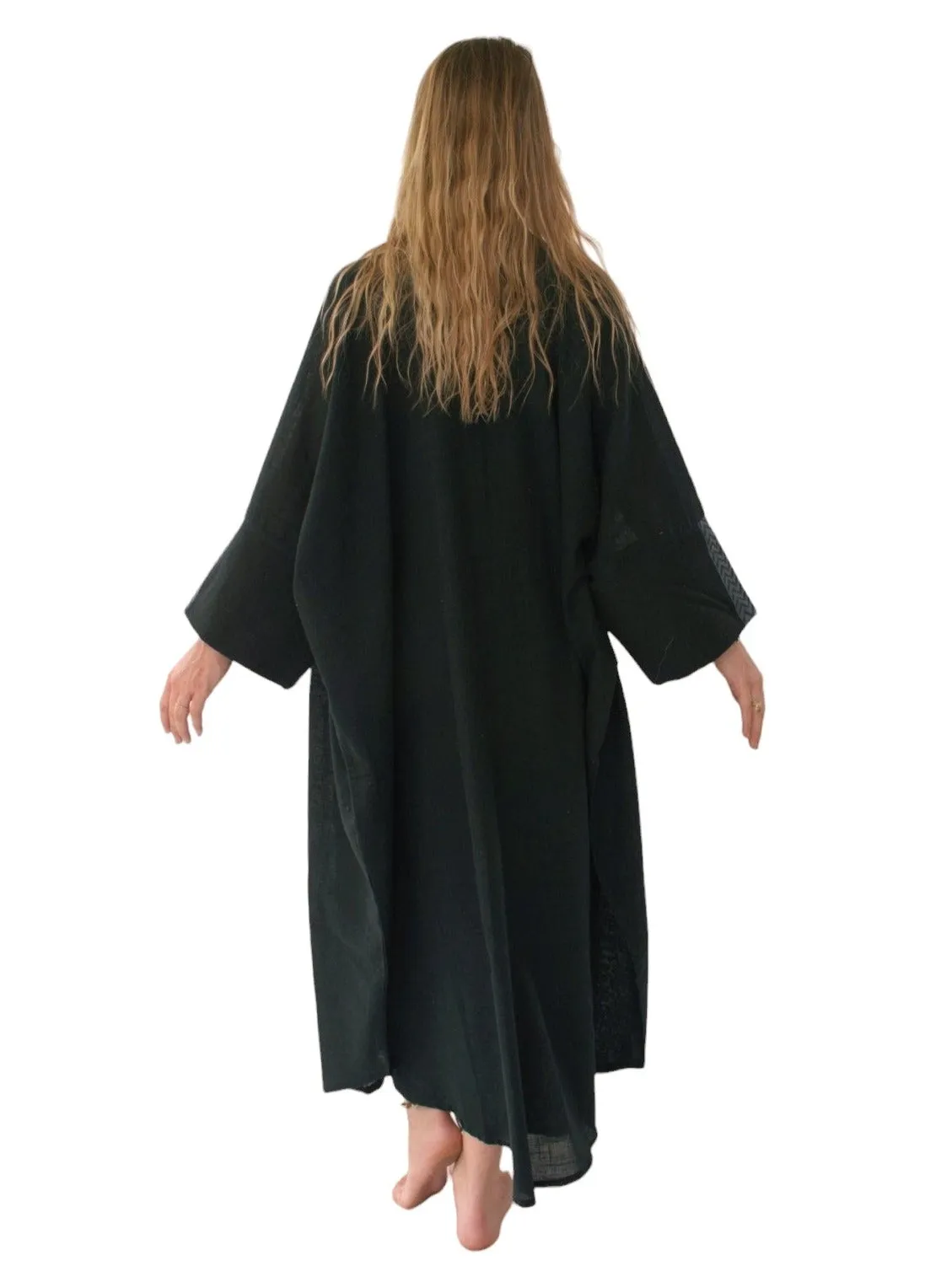 Raw Cotton Black Long Kimono