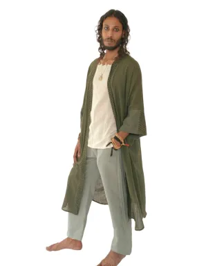 Raw Cotton Forest Green Long Kimono