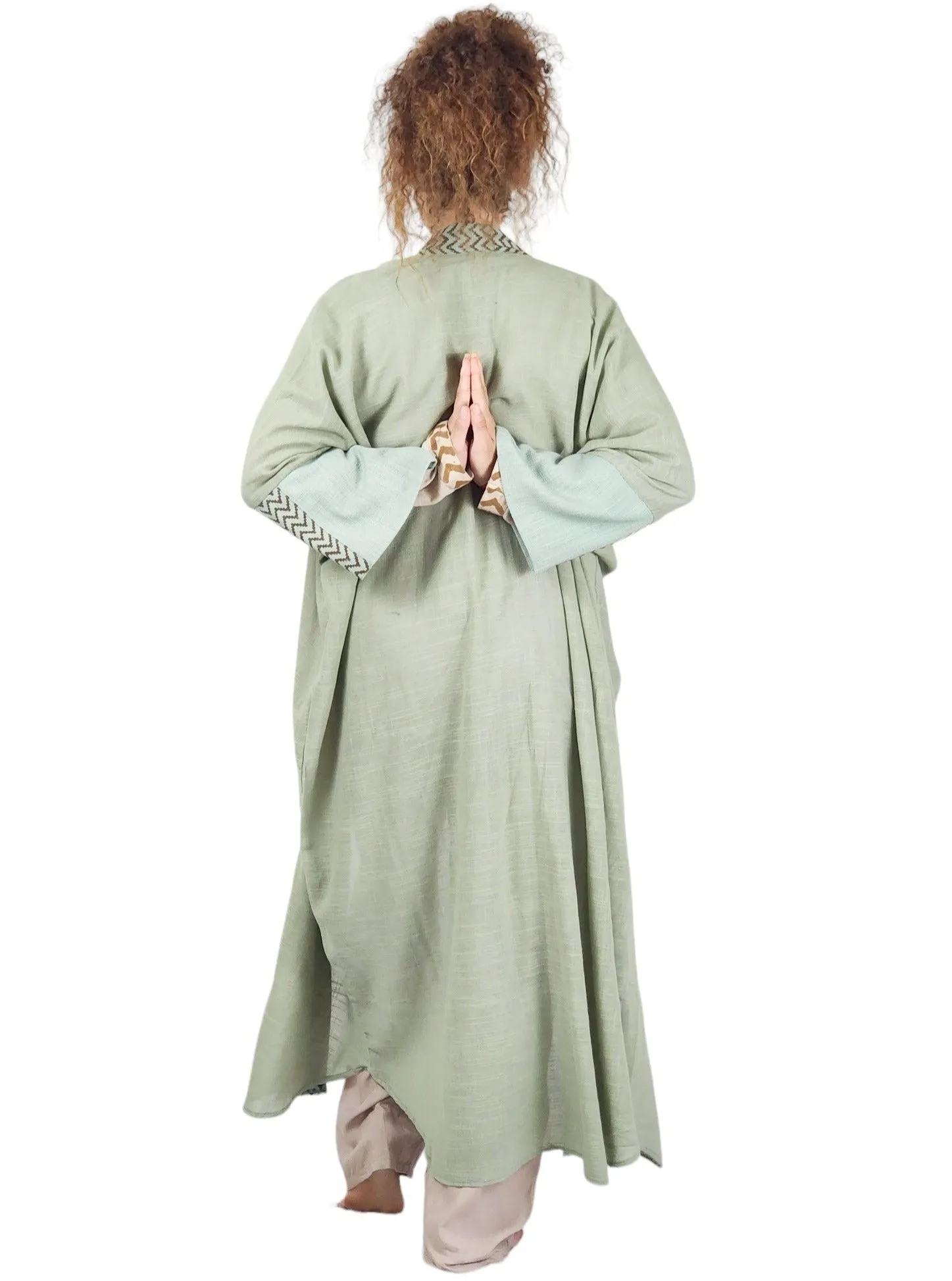 Raw Cotton Green Sage Long Kimono