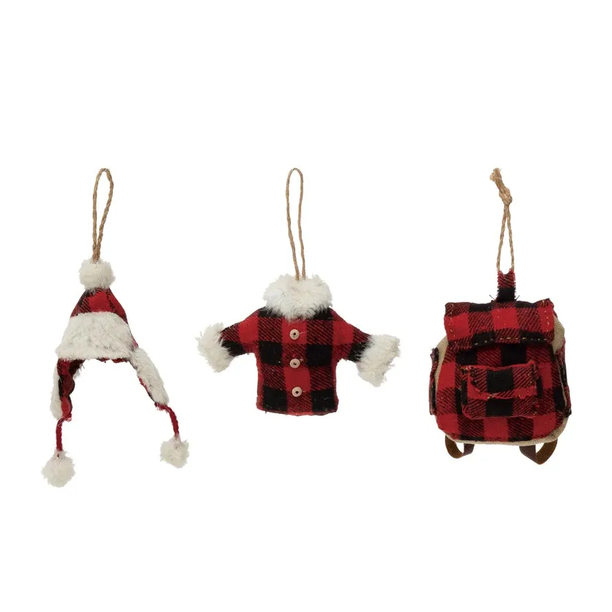 Red & Black Buffalo Check Winter Gear Ornament