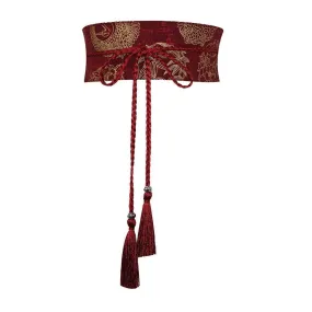 Red Crane Kamon Obi Sash