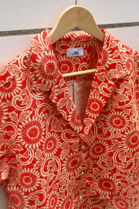 Red Flower-Crop Kimono Hawaiian Shirt