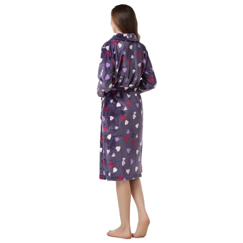 Richie House Women's Long Robe Purple Hearts Dressing Gown Bath Sleep Housecoat RHW2318