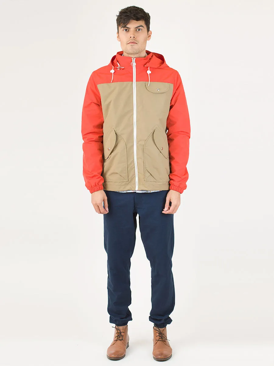 Rochester 2-Tone Hooded Zip-Through Rain Jacket in Orange Gold Tan