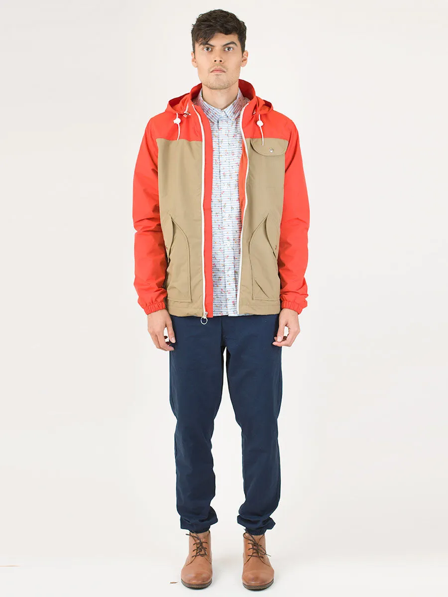 Rochester 2-Tone Hooded Zip-Through Rain Jacket in Orange Gold Tan