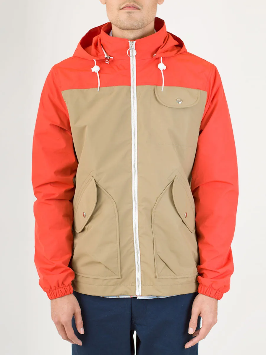 Rochester 2-Tone Hooded Zip-Through Rain Jacket in Orange Gold Tan