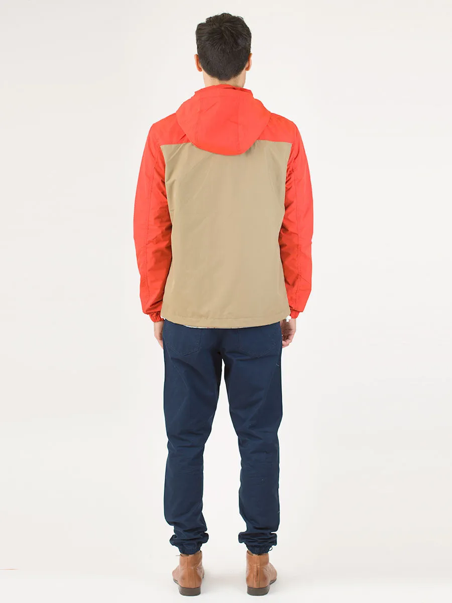 Rochester 2-Tone Hooded Zip-Through Rain Jacket in Orange Gold Tan