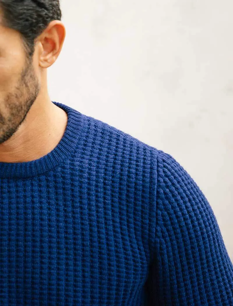 Royal Blue Waffle Knit Wool & Cashmere Jumper