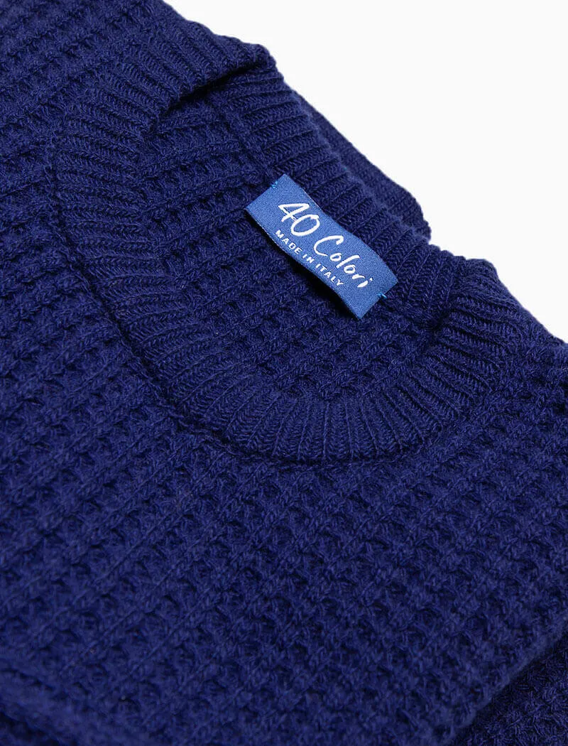 Royal Blue Waffle Knit Wool & Cashmere Jumper