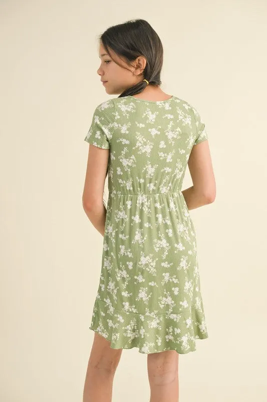 Sage Green Button Down Flounce Dress