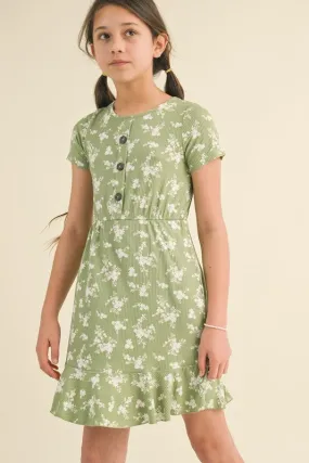 Sage Green Button Down Flounce Dress