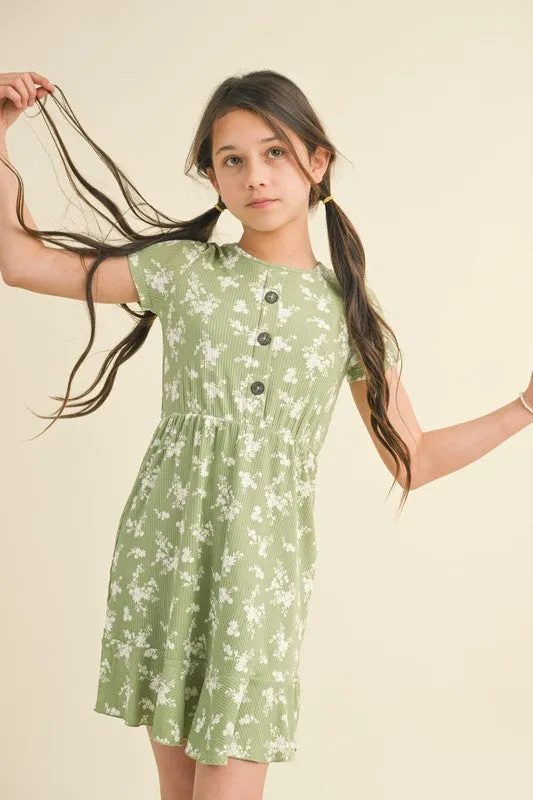 Sage Green Button Down Flounce Dress