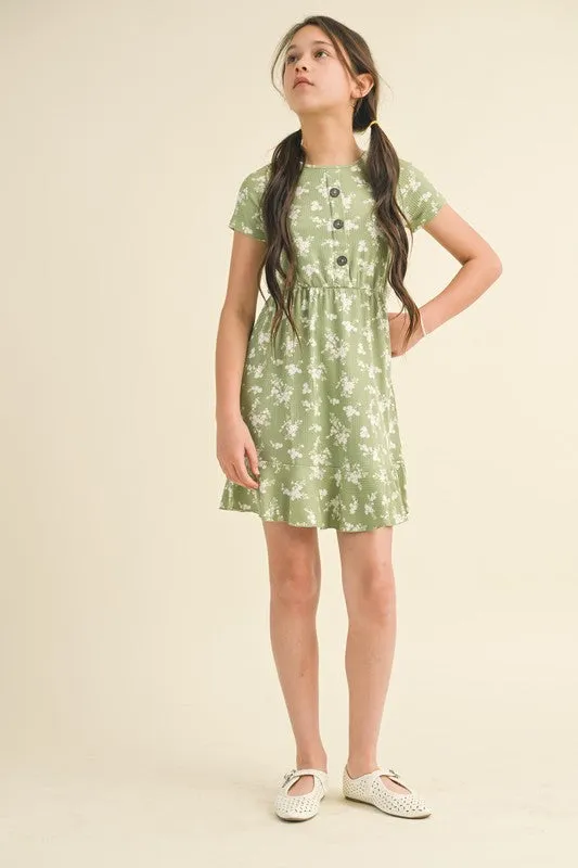 Sage Green Button Down Flounce Dress