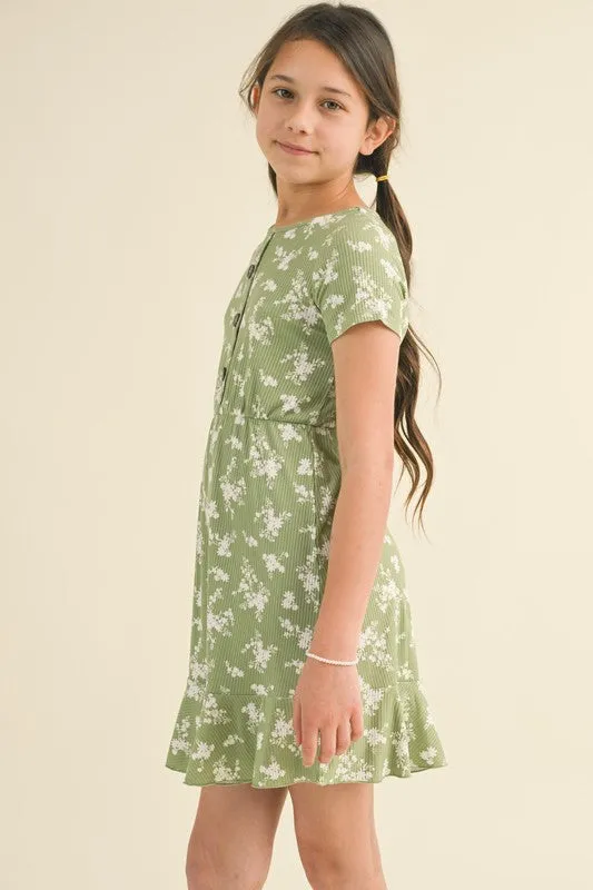 Sage Green Button Down Flounce Dress