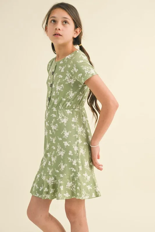 Sage Green Button Down Flounce Dress