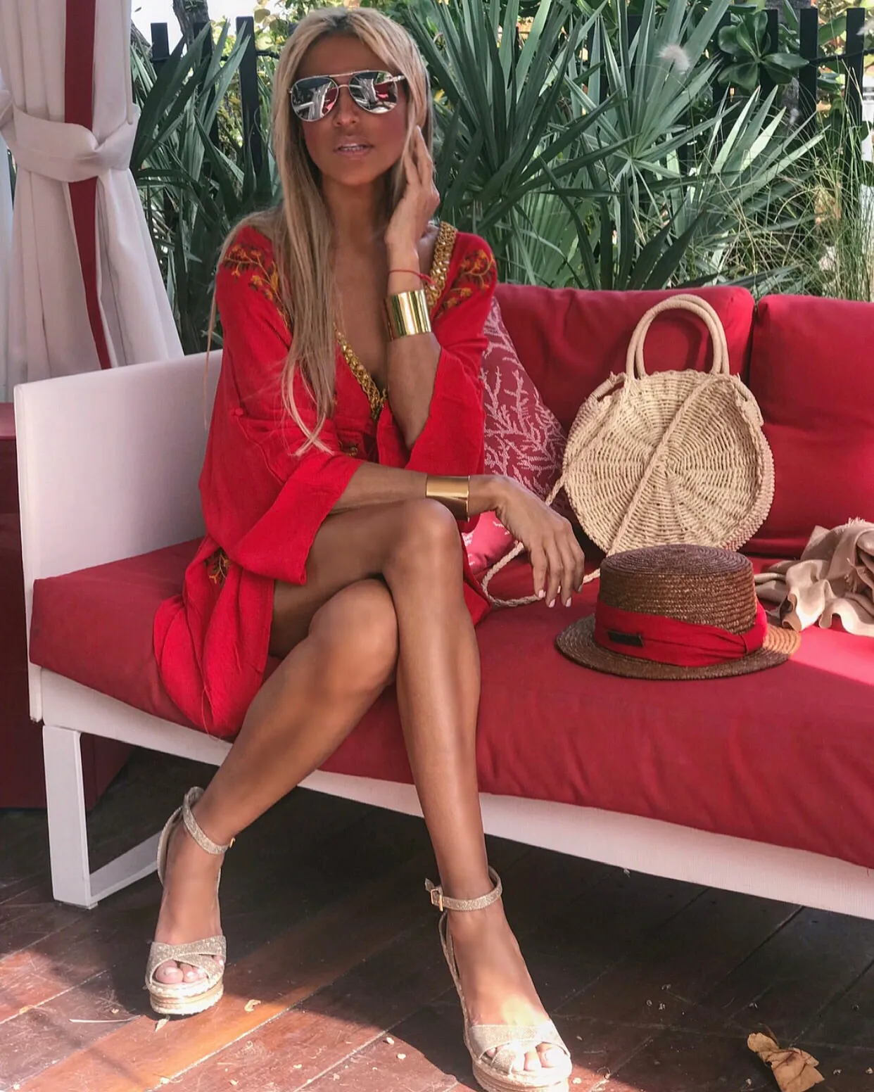 Scarlet Red Apres-Beach Cover-Up Kimono Dress - The Palm Springs