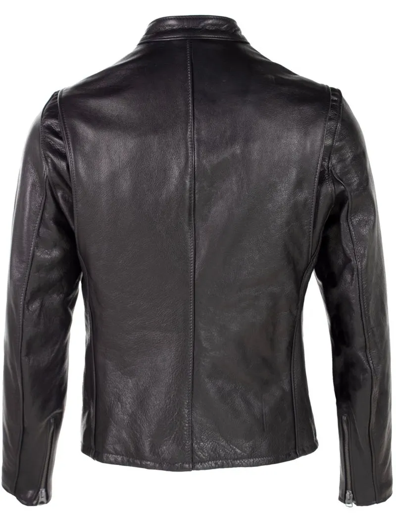 Schott 530 Black Waxed Natural Pebbled Cowhide Café Leather Jacket