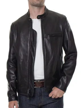 Schott 530 Black Waxed Natural Pebbled Cowhide Café Leather Jacket