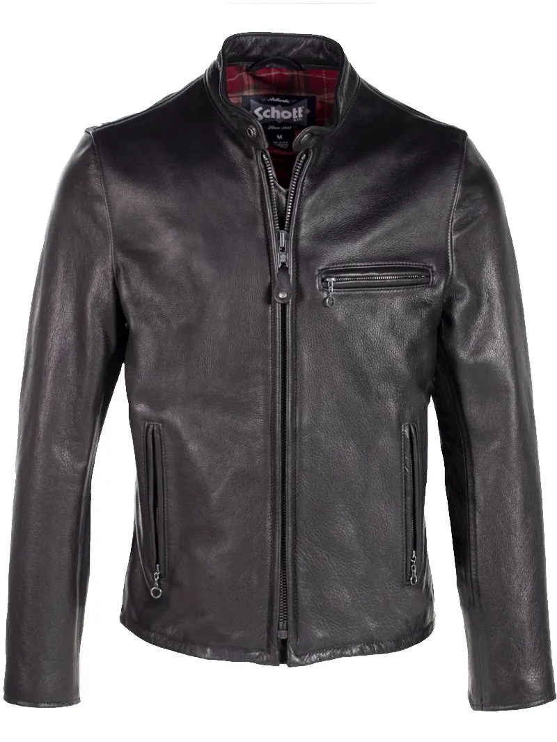 Schott 530 Black Waxed Natural Pebbled Cowhide Café Leather Jacket