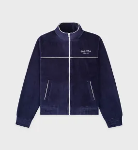 Script Velour Track Jacket - Navy/Cream