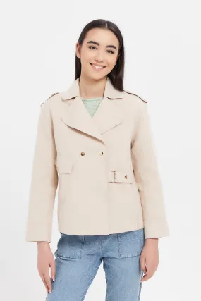 Senior Girls Beige Melton Overlay Jacket