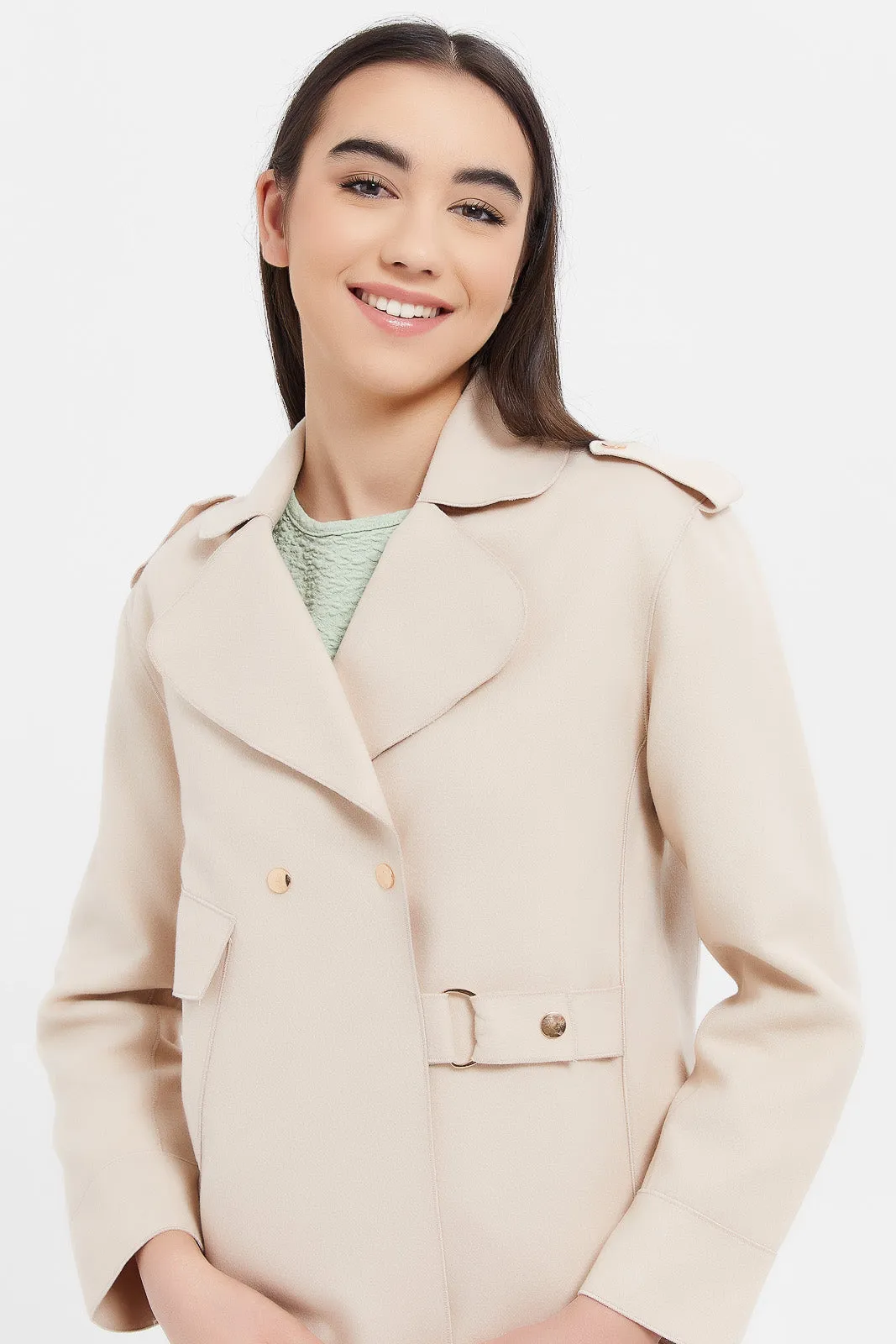 Senior Girls Beige Melton Overlay Jacket