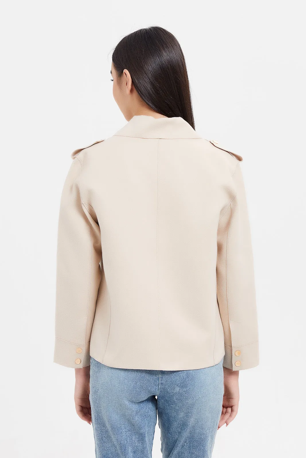 Senior Girls Beige Melton Overlay Jacket